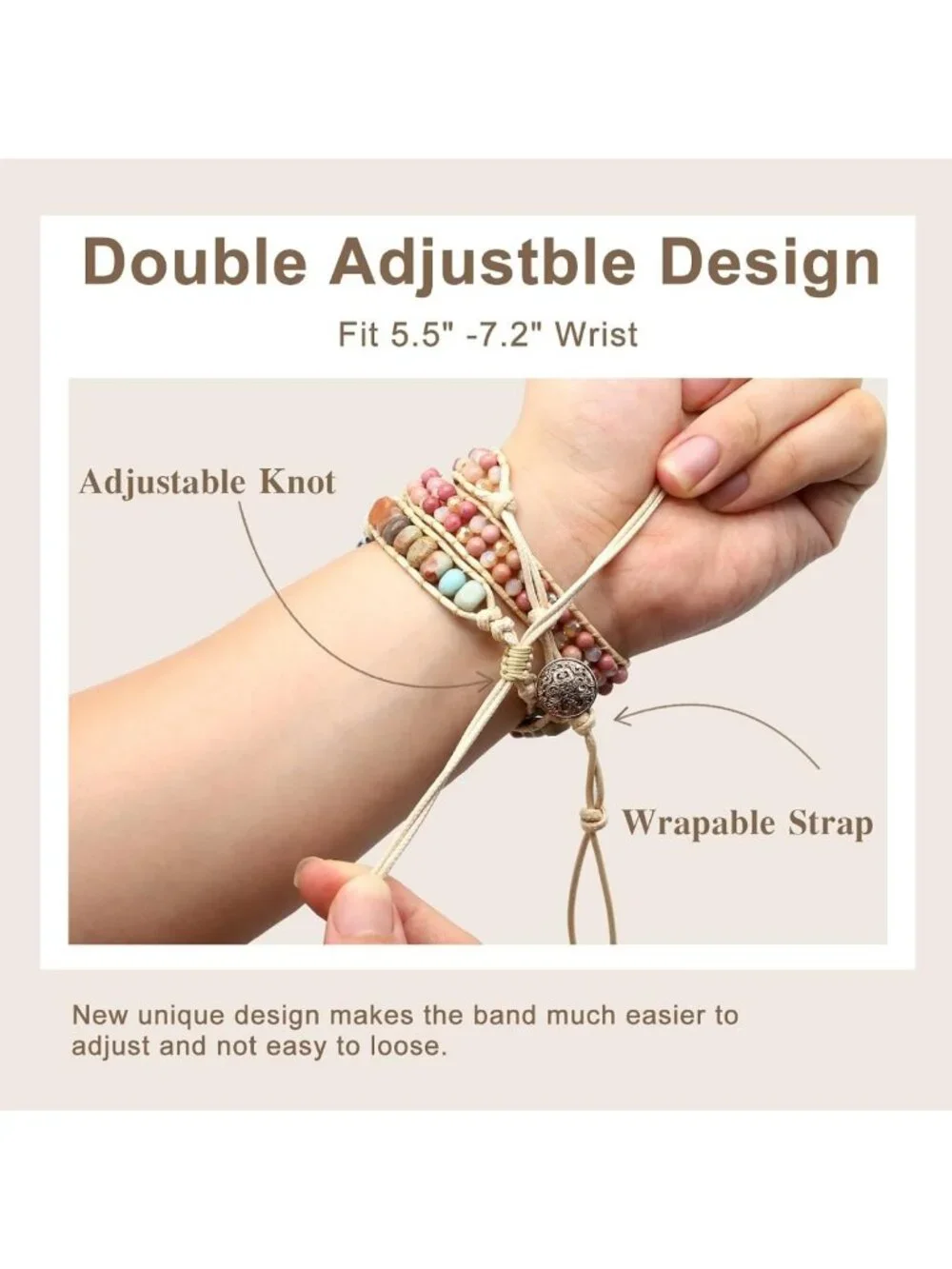 Boho Beaded Adjustable Bracelet for Apple Watch 38mm 40mm 41mm - Handmade Pink